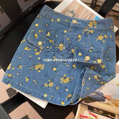 YLSZ Customized~2023 New Little Fragrance Sweet Two-piece Set Western Style French Floral Denim Short Top Set (S113)