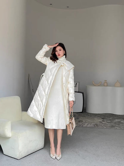 Nori gentle style French retro ladylike heavy-duty beaded embroidery snowflake bow slim fit down jacket