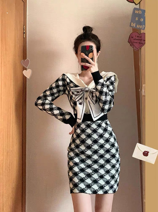 2023 new summer women's clothing small fragrance style high-end niche design temperament retro slim knitted dress T3499