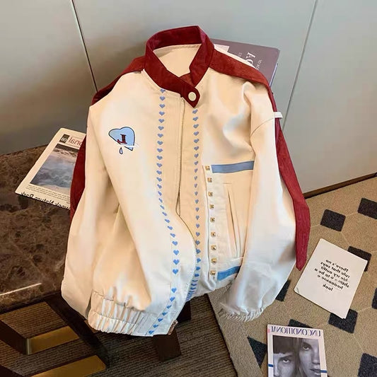 Han Fan's high-level sense of heavy industry hits color stitching baseball uniforms for men and women winter Hong Kong-style chic loose stand-up collar jacket jacket