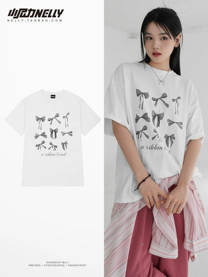 Fashion cute butterfly print short-sleeved T-shirt for men and women summer teenagers loose casual couple T-shirt half-sleeve