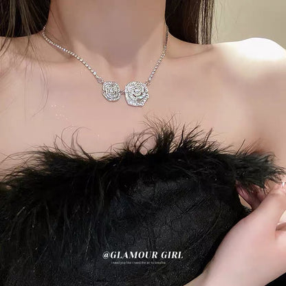 Light luxury diamond-encrusted flower necklace super fairy creative design collarbone chain necklace pendant girl heart new money jewelry
