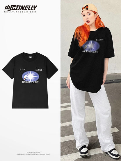 Creative printed cotton heavyweight short-sleeved T-shirts for men and women in summer 2024 new American high street half-sleeved ins trendy tops