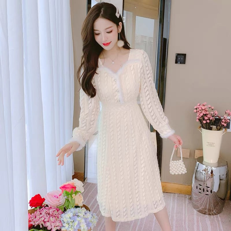 Lolita winter velvet thickened lace skirt women's autumn and winter 2023 new temperament slimming bottoming skirt