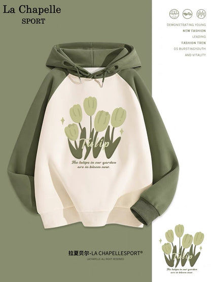 La Chapelle Sweater Women's 2023 New Hot Style American Hooded Raglan Sleeve Autumn and Winter Velvet Jacket Spring and Autumn Style W