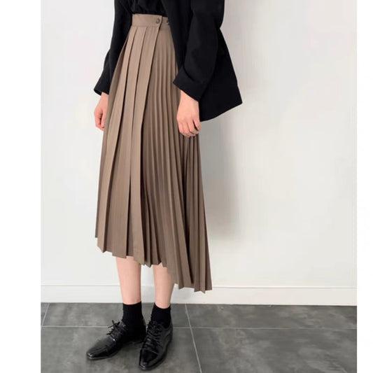 2023 New Spring and Autumn Niche One-piece Suit Skirt A-Line Irregular Horse Face Pleated Long Half-length Skirt for Women T3484