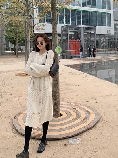 2023 New French High-Quality Long Skirt for Socialites Xiaoxiang Style with Bottoming Knitted Dress for Women Spring and Autumn