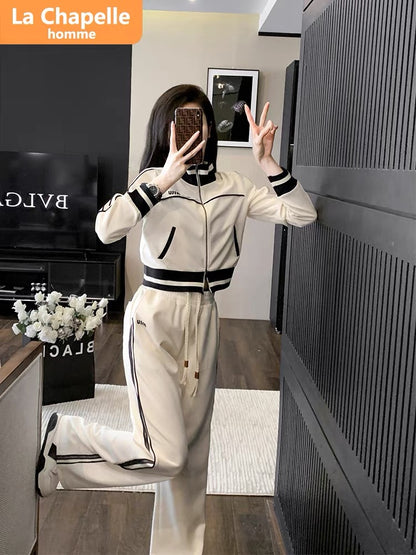 La Chapelle slim-fitting high-end casual sports suit women's autumn 2023 new long-sleeved loose two-piece set