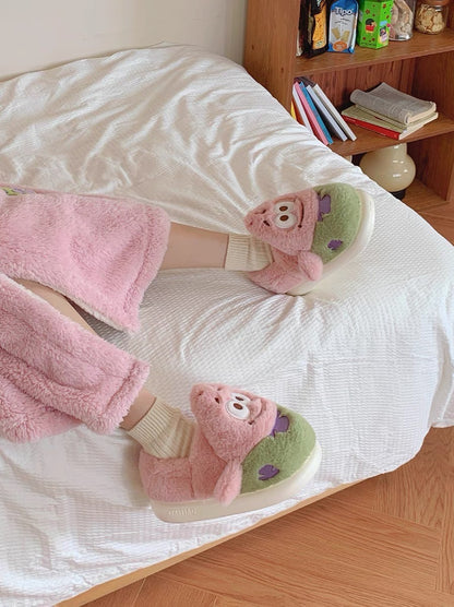 Thin strips of cute cartoon cotton slippers for girls in winter, indoor home warm bags and confinement shoes for female students