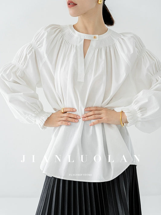 HUANZI Huanzi custom French white shirt women's spring design niche high-end silhouette shirt
