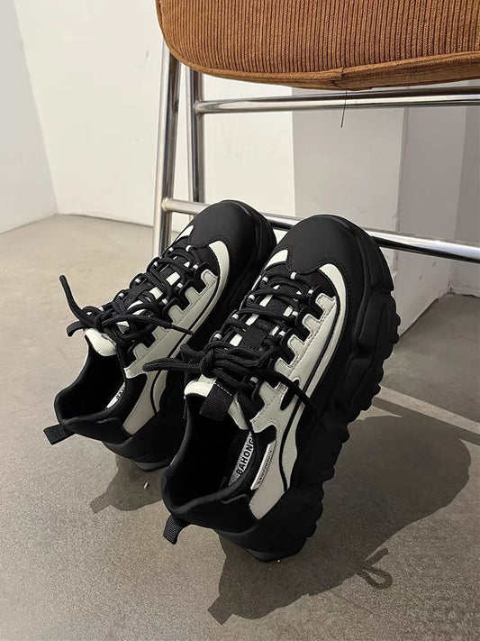 Korean version of soft-soled dad shoes for women 2023 new thick-soled heightening versatile black foot-showing small internet celebrity casual sports shoes