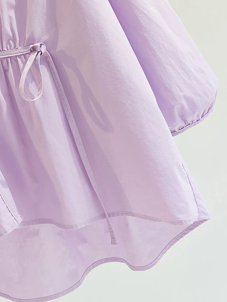 100 yuan for three pieces. Contact customer service to change the price after ordering. Purple V-neck, slim waist design. Loose solid color three-quarter sleeves.