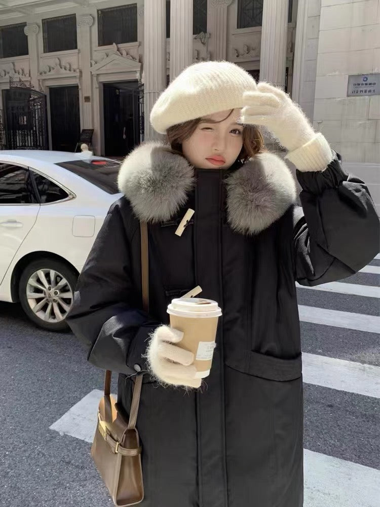 Down jacket women's mid-length 2023 new fashionable waist design niche thickened winter hot style long style A3313