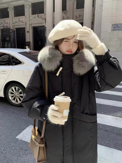 Down jacket women's mid-length 2023 new fashionable waist design niche thickened winter hot style long style A3313