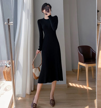 Autumn and winter pullover mid-length over-the-knee sweater skirt, slim and elegant, with coat, bottoming shirt and knitted dress for women