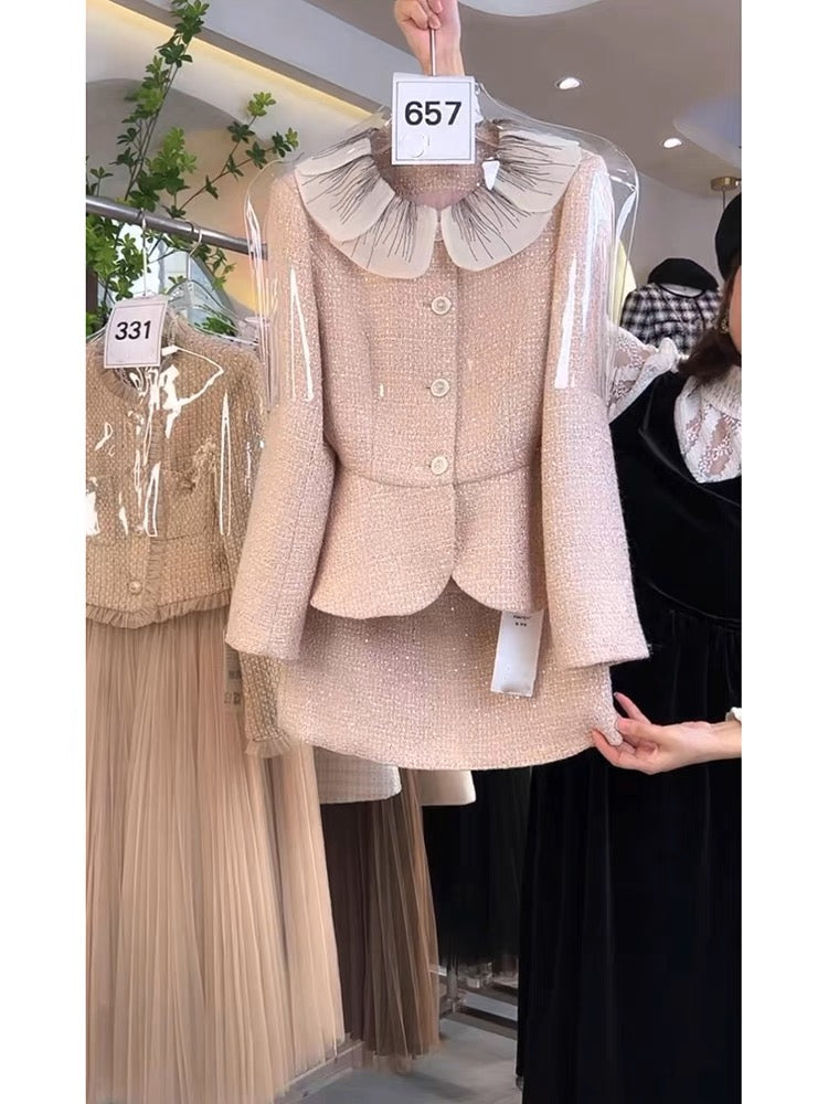 Autumn 2023 new Internet celebrity small fragrance suit, feminine and socialite slimming doll collar coat and skirt two-piece set