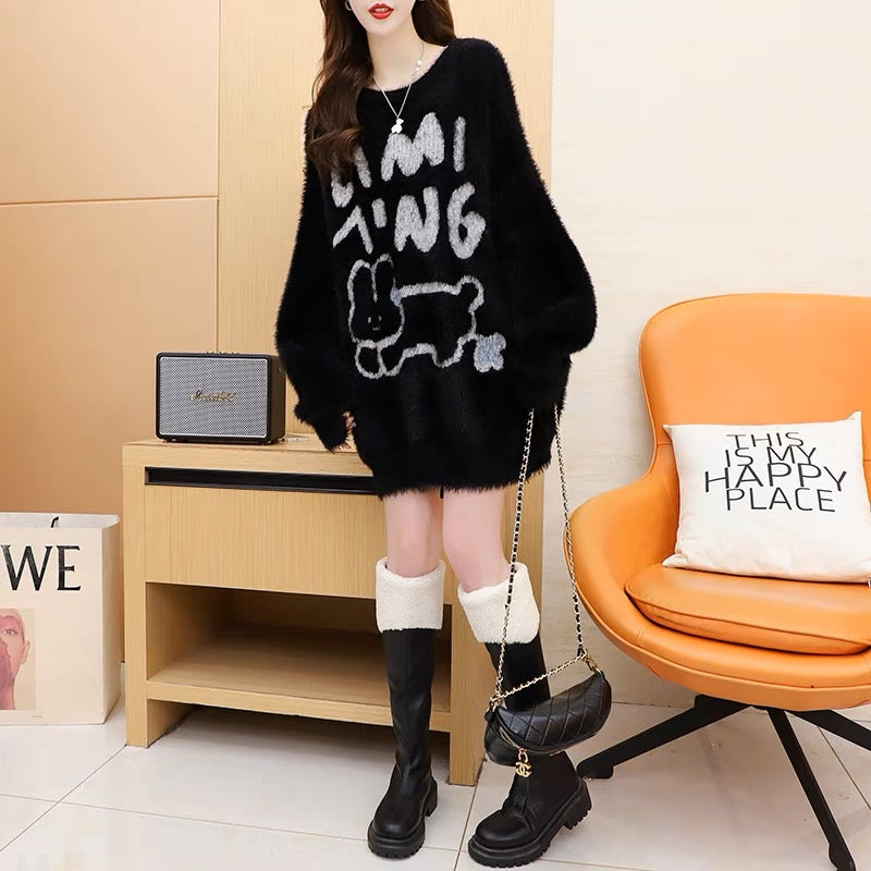 Designed imitation mink velvet sweater for women 2023 new autumn and winter style, age-reducing, loose, lazy and versatile tops