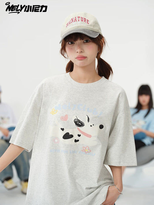 American cartoon cat print round neck short sleeve men and women summer 2025 couple pure cotton t-shirt half sleeve bottoming shirt trend