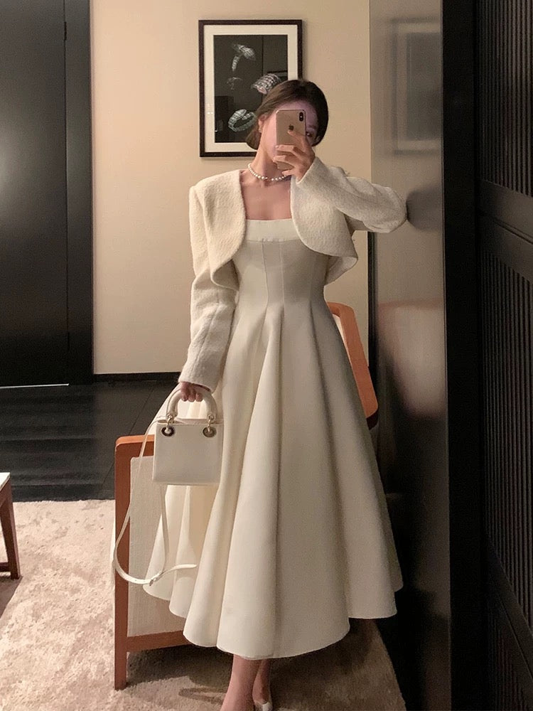 Middletone | Hepburn dress dio* show Tencel wool glossy waist suspender dress