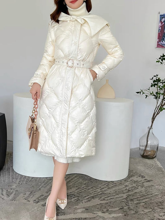 Nori gentle style French retro ladylike heavy-duty beaded embroidery snowflake bow slim fit down jacket
