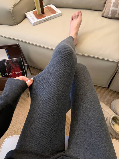 A-Yi Striped Slim Fit Elastic Leggings for Women, Fleece Lined, Autumn/Winter, Black, High Waist, Slimming and Tight-Fitting Pants
