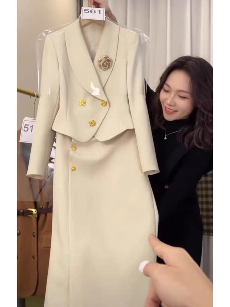 2023 new autumn style small fragrance suit for women high-end small dress Korean drama professional suit skirt two-piece set