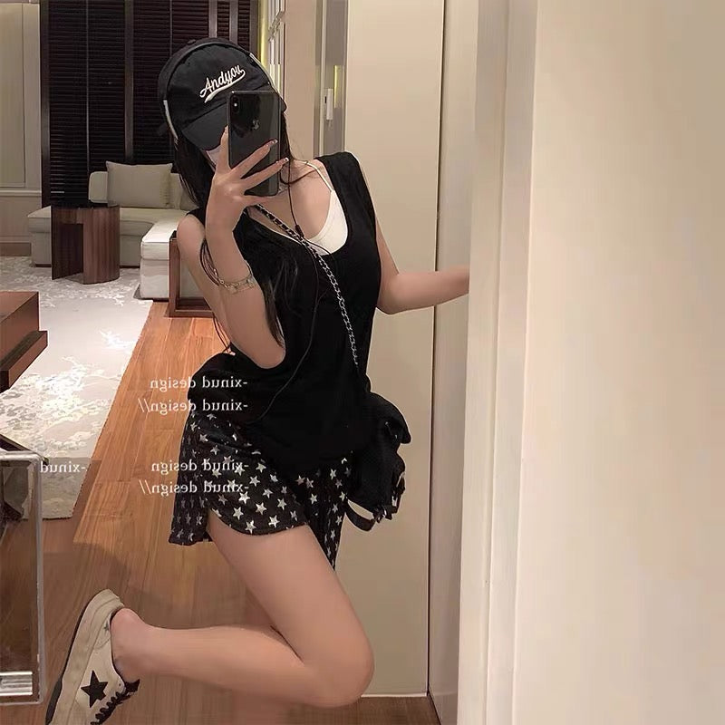 European trendy brand hot diamond five-pointed star casual shorts women's summer thin section high waist niche design sense all-match shorts trendy