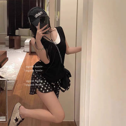 European trendy brand hot diamond five-pointed star casual shorts women's summer thin section high waist niche design sense all-match shorts trendy