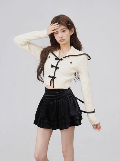 Mrs. Hualing's autumn tops for women's outerwear new style knitted pink bow decorated crew neck sweater for women V2220