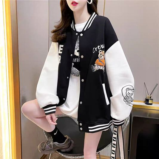 Designed baseball uniform cardigan for women 2023 early autumn new American style loose lazy style versatile oversize jacket (J0248)