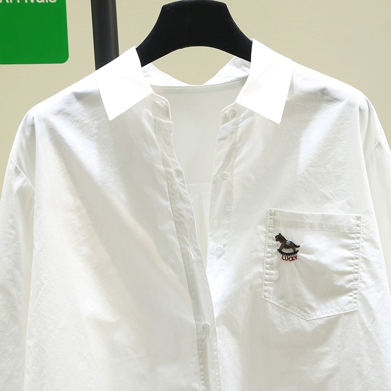 Embroidered white shirt women's sun protection jacket 2024 spring and summer new Korean version loose casual shirt long-sleeved chic top