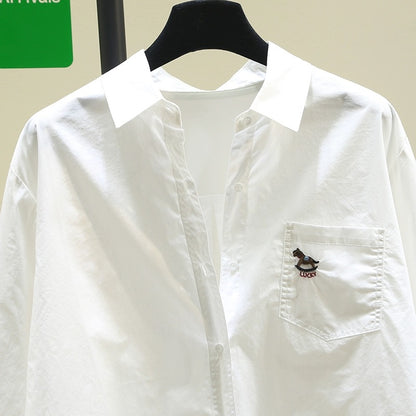 Embroidered white shirt women's sun protection jacket 2024 spring and summer new Korean version loose casual shirt long-sleeved chic top