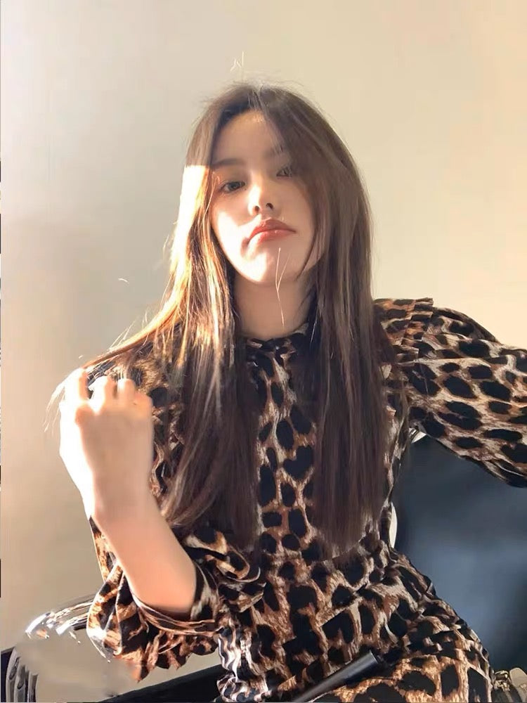 2023 New Sweet and Spicy Style Sexy Leopard Print Fashion Design Temperament Royal Sister Style Slimming Hip-packing Korean Style Dress (D9883)