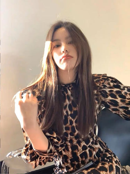 2023 New Sweet and Spicy Style Sexy Leopard Print Fashion Design Temperament Royal Sister Style Slimming Hip-packing Korean Style Dress (D9883)