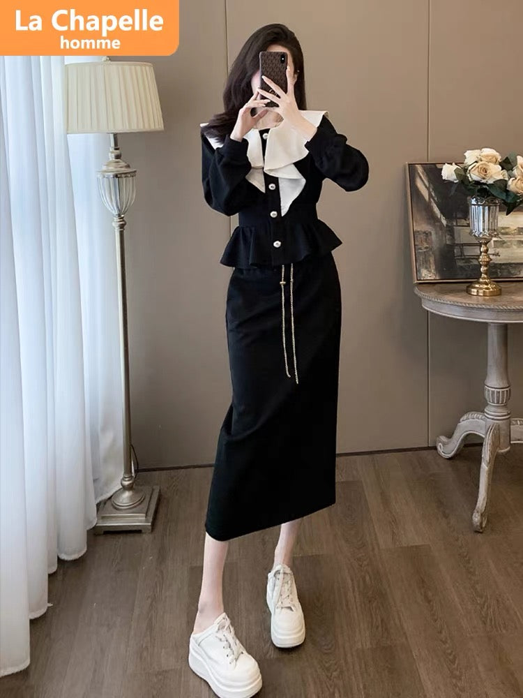 La Chapelle ruffled casual suit skirt for women autumn 2023 new style sports style skirt two-piece set