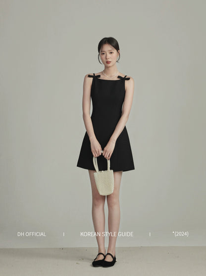 DH OFFICIAL Big Flower [Miss] Design Butterfly Suspender Little Black Dress Female Korean Lady Temperament Dress