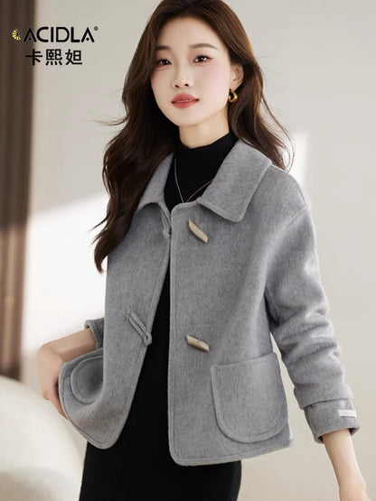 Double-sided woolen jacket women's short cashmere top 2023 autumn and winter new fashion brand discount woolen jacket