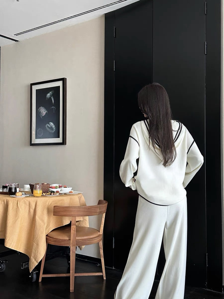 Xu Xuah [Black and Whiteism] Xiaoxiangfeng Knitted Pullover Wool Sweatshirt Jacket Casual Knitted Loose Pants