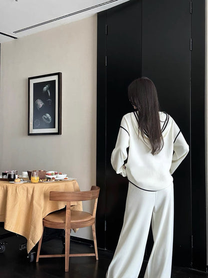 Xu Xuah [Black and Whiteism] Xiaoxiangfeng Knitted Pullover Wool Sweatshirt Jacket Casual Knitted Loose Pants