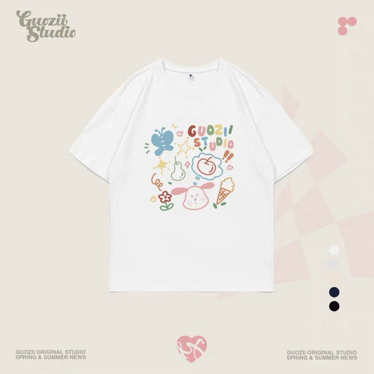 Guozii cute puppy raglan short-sleeved T-shirt female original design small oversize pure cotton top summer