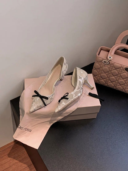 Jianghou 2026 Exquisite Women's High Heels: Elegant Stilettos with D'Orsay Cutouts, Soft Bow Detail, and Chinese Qipao Style.