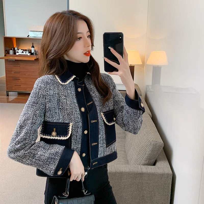 Xiaoxiang Yujie Style Jacket Women's Short 2023 New Autumn Versatile Retro Hong Kong Style Houndstooth Chic Top Trendy