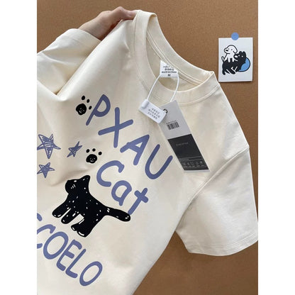American style ins three bears printed cotton short-sleeved T-shirt men and women summer heavyweight all-match loose couple tops