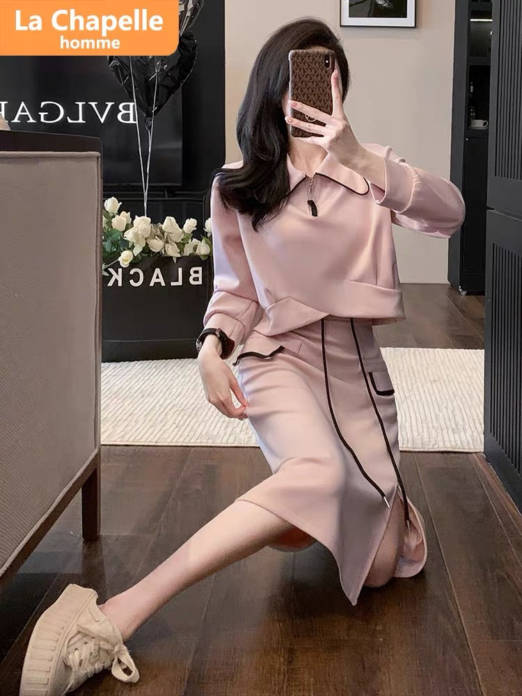 La Chapelle autumn outfit with a complete set of fashionable 2023 new autumn high-waist slimming suit skirt women's two-piece set