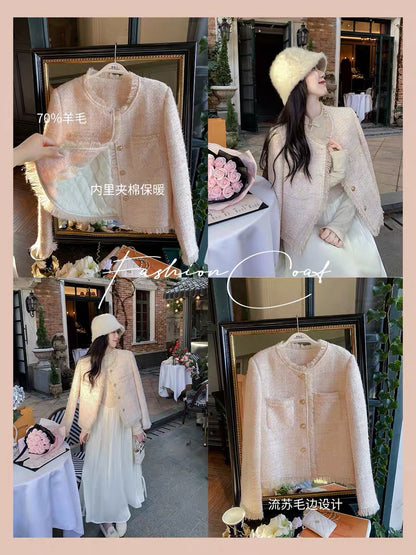 Fish Rabbit's Rabbit Small Fragrance Jacket Women's Winter 2023 New Style Fashionable Tassel Celebrity Pink Top
