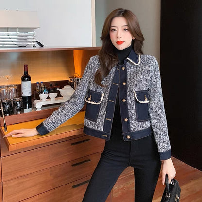 Xiaoxiang Yujie Style Jacket Women's Short 2023 New Autumn Versatile Retro Hong Kong Style Houndstooth Chic Top Trendy