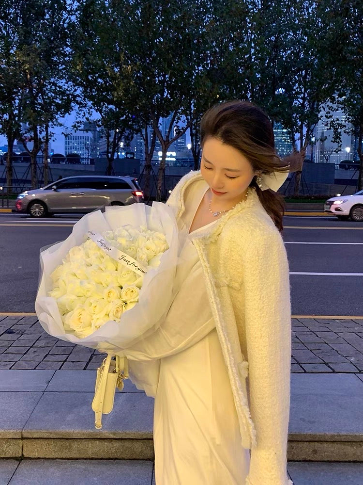 Tongse | Charming thoughts, the king of inner wear! Autumn and winter simple commuting white long skirt with coat dress