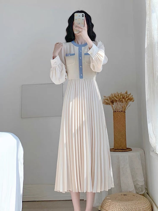 Autumn 2023 new women's skirt long-sleeved slim waist knitted bottoming French style inner design dress