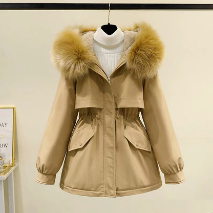 Parker women's cotton-padded jacket 23 winter new style plus velvet thickened cotton-padded jacket Korean style small short down-padded jacket