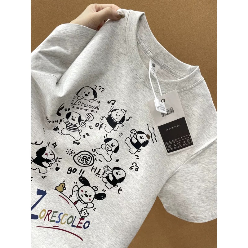 American style ins three bears printed cotton short-sleeved T-shirt men and women summer heavyweight all-match loose couple tops
